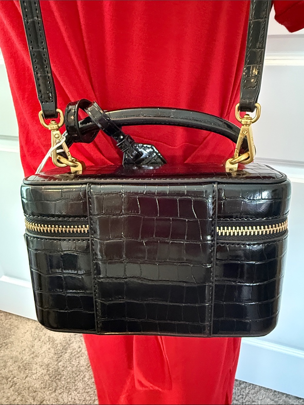 JW PEI Cleo Black Croc-Embossed Box Top-Handle - Picture 8 of 13
